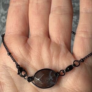 Faceted Brown lace agate with blue inclusion 16” interchangeable necklace